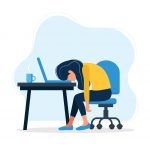 Trabajador sobre escritorio - Burnout